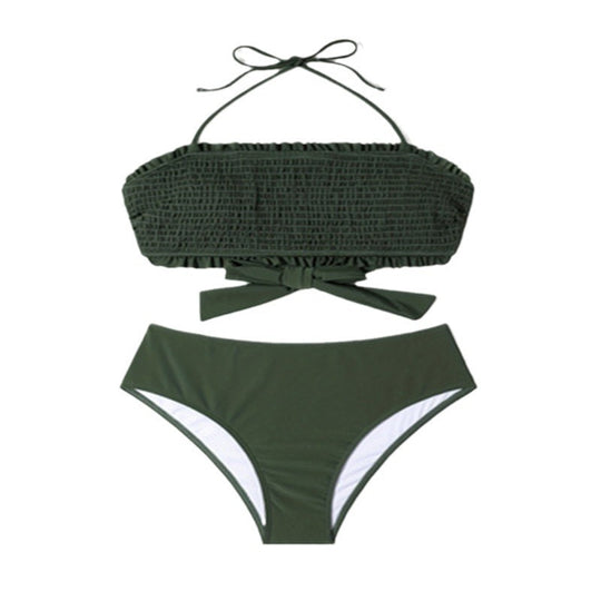 Damen Bandeau-Bikini mit verspieltem Rüschen und modischem Bindeband EB