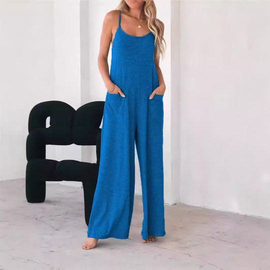 Damen Lässiger Jumpsuit mit weit geschnittenem Bein und praktischen Taschen EB