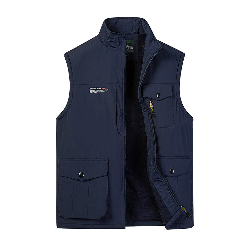 Herren Leichte Fleece-gefütterte Outdoor-Weste mit Mehrfachtaschen und Stehkragen EB