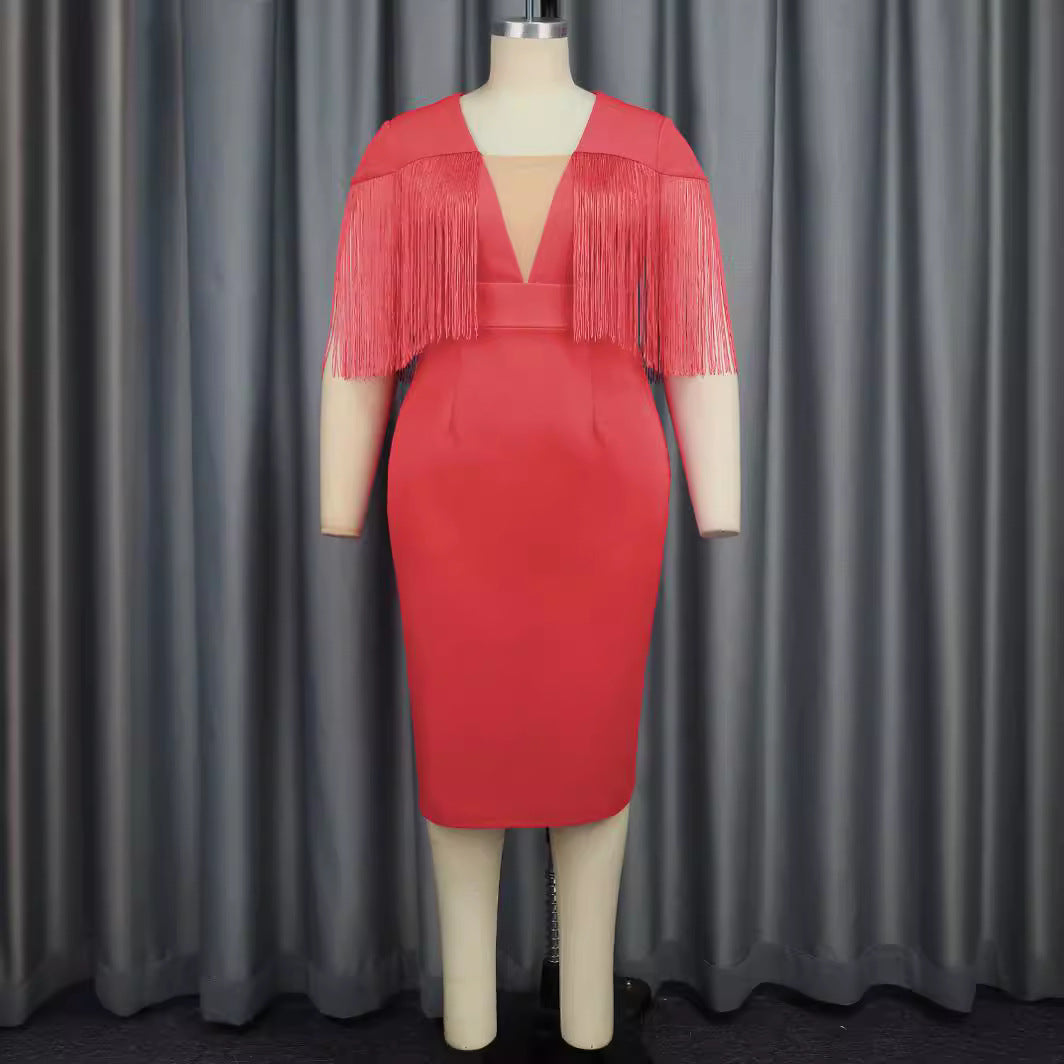 Damen Figurbetontes Kleid mit Fransen-Detail EB