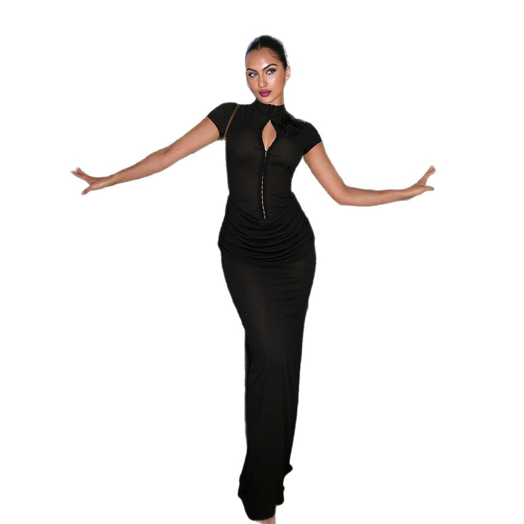 Damen Langarm Maxikleid mit raffiniertem Schnitt und eleganter Knopfdetail EB