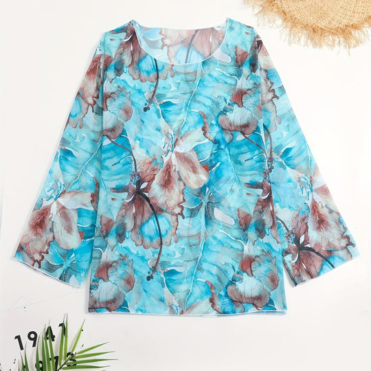 Damen transparenter Strandoberteil mit floralem Muster EB