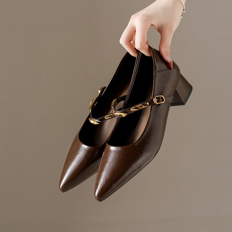 Damen Elegante Blockabsatz-Pumps mit glänzender Kette EB