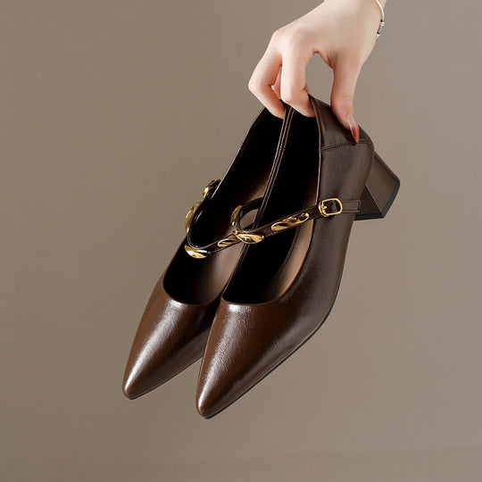 Damen Elegante Blockabsatz-Pumps mit glänzender Kette EB