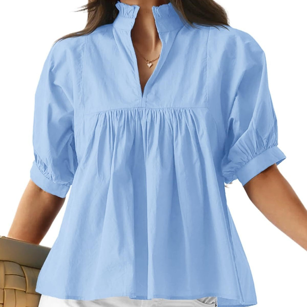 Damen Bluse mit Stehkragen und gepufften Ärmeln EB
