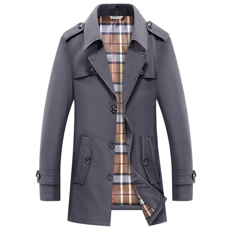 Herren Kurztrenchcoat mit kariertem Innenfutter und Schulterklappen EB