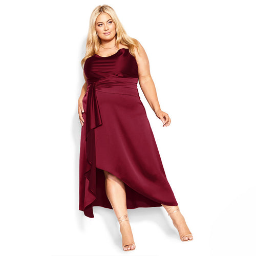 Damen elegantes Hochzeitskleid mit asymmetrischem Saum und Taillengürtel EB