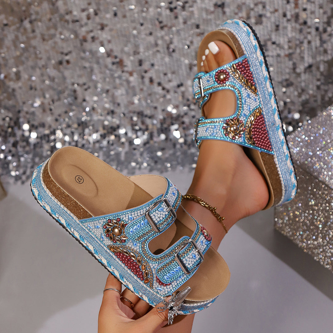 Damen Modische Riemensandalen mit kunstvollen Perlen-Details EB