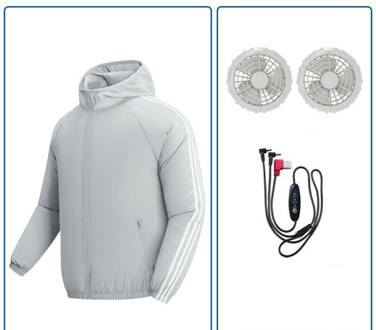 Unisex nan atmungsaktive Kühljacke mit integrierten USB-Lüftern und Kapuze R&B