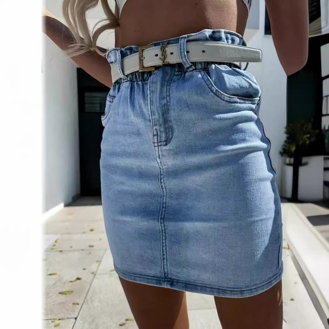 Damen Baumwollrock mit aufgerolltem Bund und modischem Taillengürtel EB