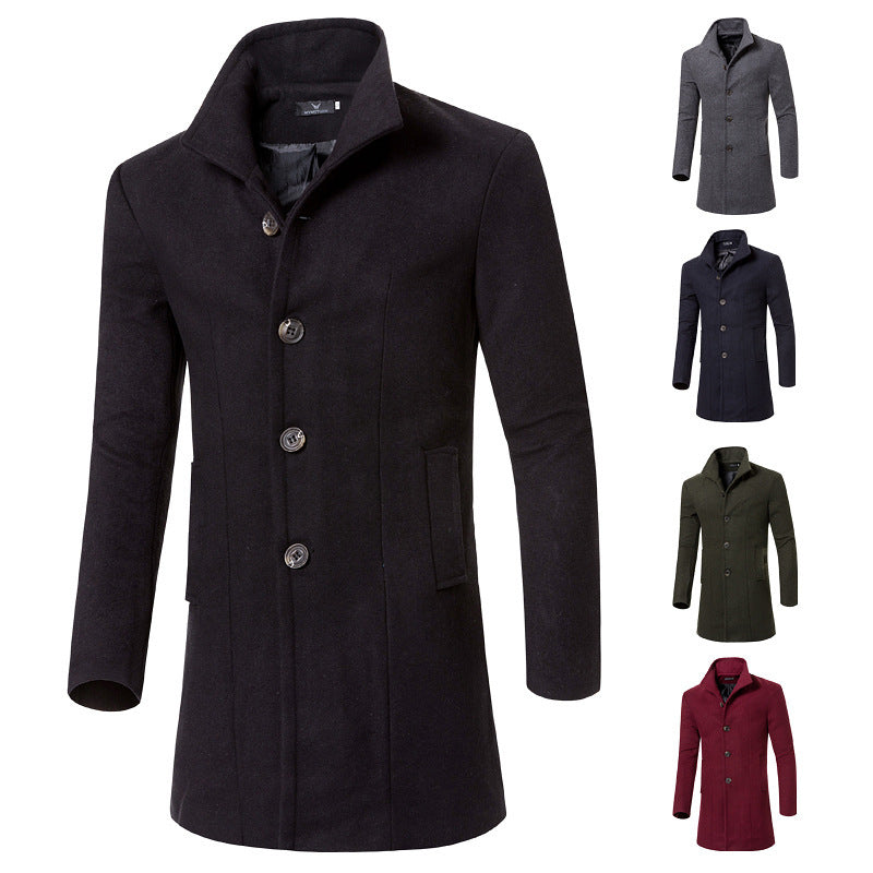 Herren eleganter Woolcoat mit modernem Stehkragen und praktischen Taschen EB