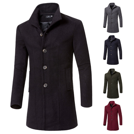 Herren eleganter Woolcoat mit modernem Stehkragen und praktischen Taschen EB
