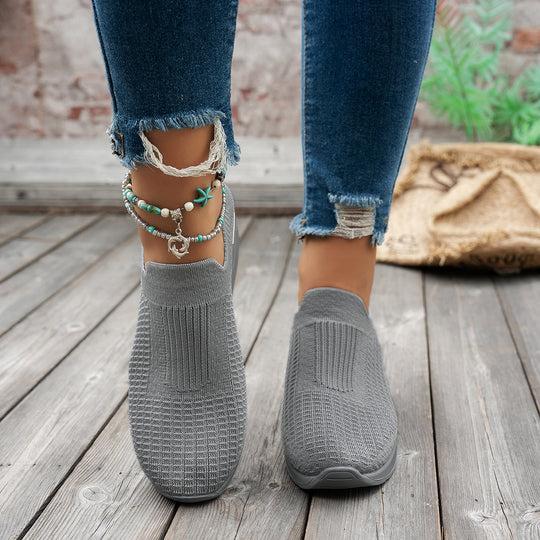Damen  Sock-Sneaker mit elastischem Strickoberteil Leopardmuster und keilprofilsohle EB