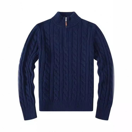 Herren Kabelstrickpullover mit Halbzip und Stehkragen aus weicher Kaschmirmischung EB
