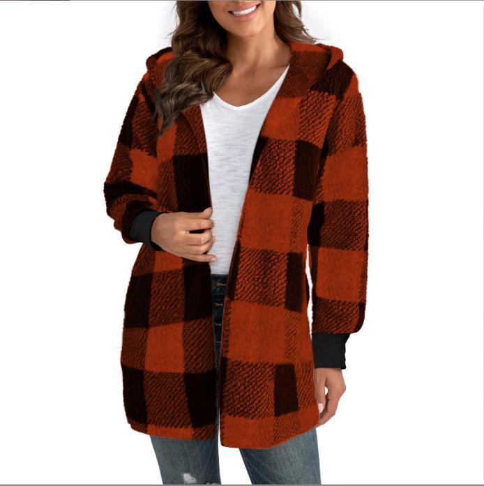 Damen Langer Karomantel aus weichem Material EB