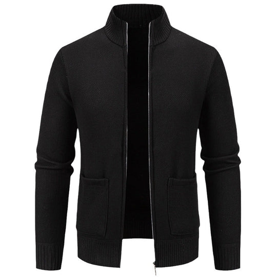 Herren nan feinstrukturierter Reißverschluss-Strickcardigan mit Stehkragen und aufgesetzten Taschen EB