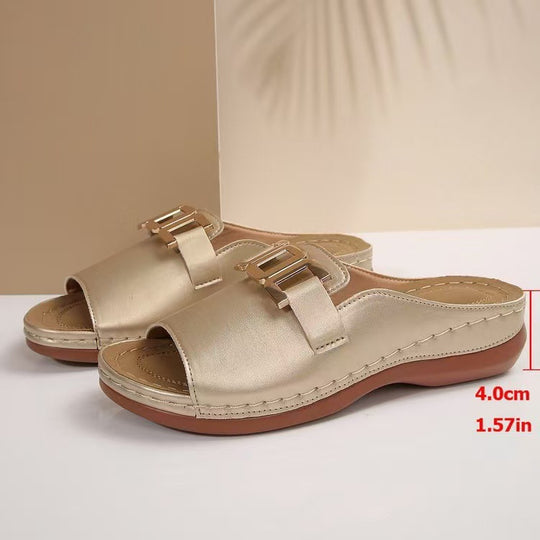 Damen modische Pantoletten mit elegantem Schnallen-Detail EB