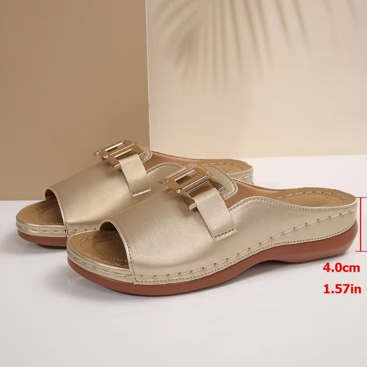 Damen Bequeme Schlupfsandalen mit modischem Schnallen-Detail EB