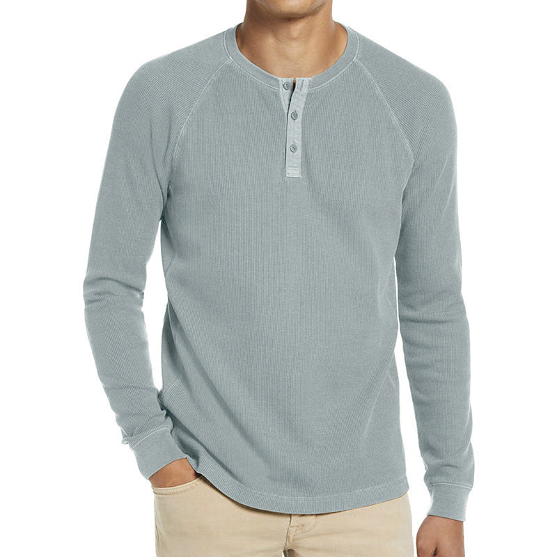 Herren Langarm-Henley-Shirt aus atmungsaktivem Baumwollmix mit Knopfleiste EB