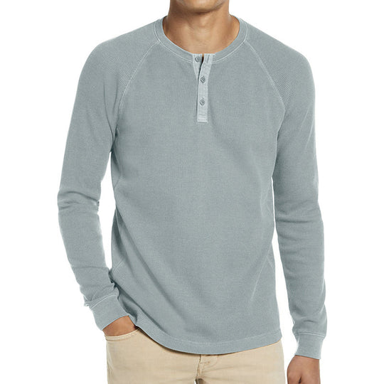 Herren Langarm-Henley-Shirt aus atmungsaktivem Baumwollmix mit Knopfleiste EB