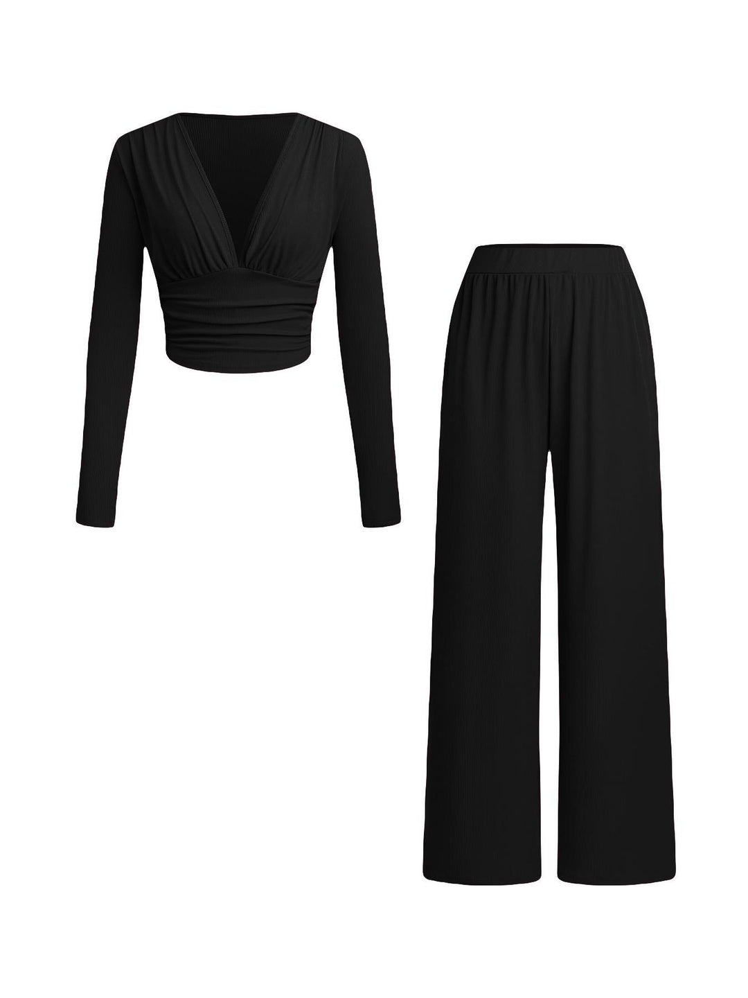 Damen lässiges und figurnahes Oberteil mit hochtaillierter Hose EB