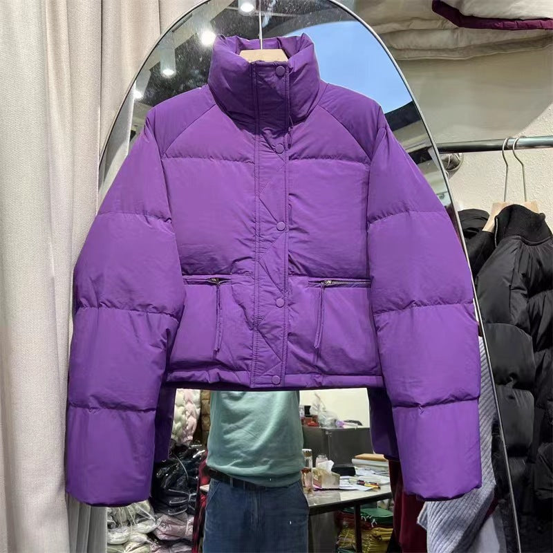 Damen gesteppte Winterjacke mit hohem Kragen und praktischen Taschen EB