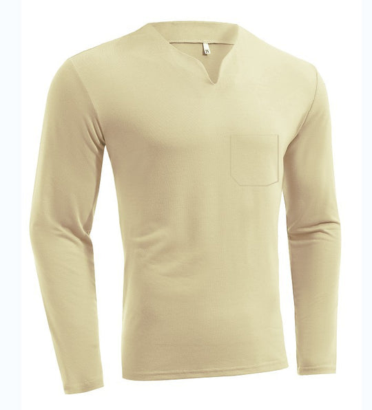 Herren nan Langarmshirt mit V-Ausschnitt Slim Fit Baumwollmix und elastischem Komfortbund EB