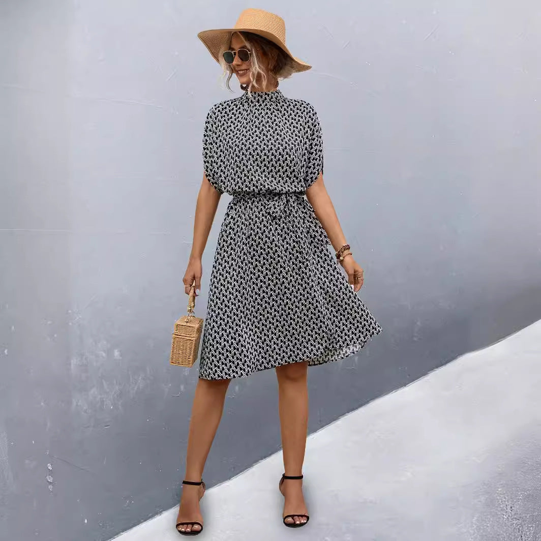 Damen Midikleid mit Gummizug und hochgeschlossenem Kragen EB