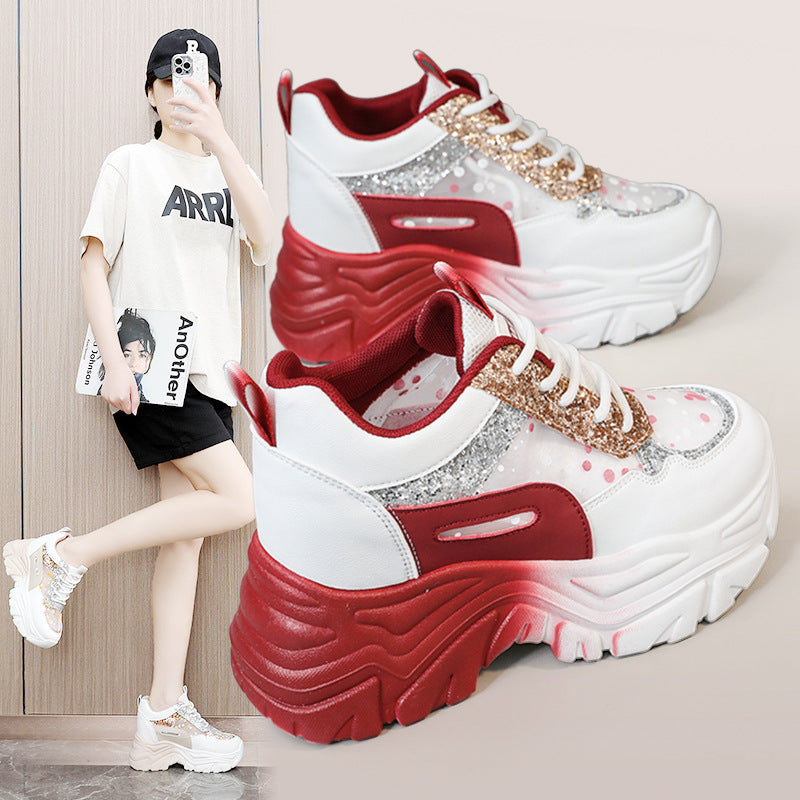 Damen Sportliche Glitter Sneakers mit trendiger Plateausohle EB