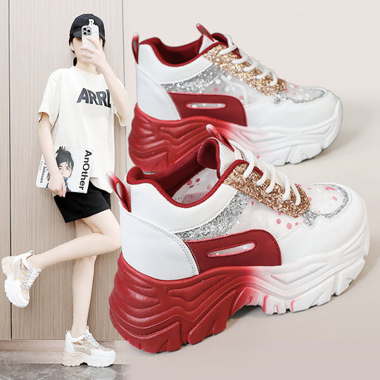 Damen Sportliche Glitter Sneakers mit trendiger Plateausohle EB