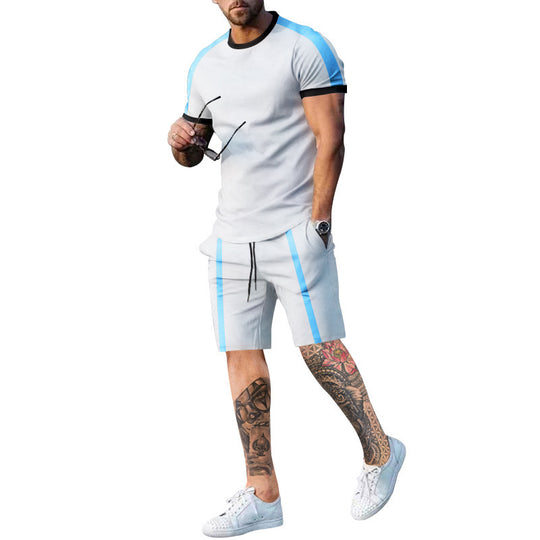 Herren Sportliches Kurzarm- und Shorts-Set mit Kontraststreifen EB
