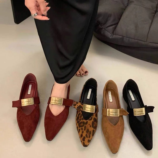 Damen elegante Ballerinas mit modischen Schnallen und hochwertigem Samt EB