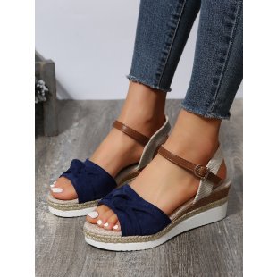 Damen Wedge-Sandaletten mit dekorativer Schleife EB
