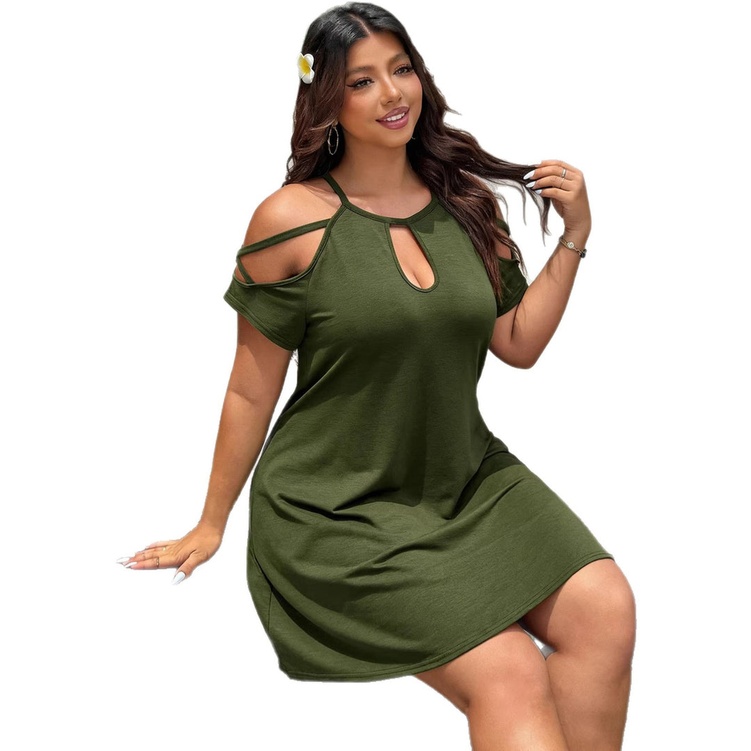 Damen Freizeitlevelenkleid mit schulterfreien Ärmeln und modischem Schlitz EB