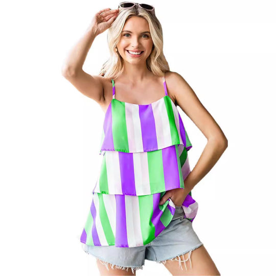 Damen luftiges Streifen-Top mit geschichtetem Design EB