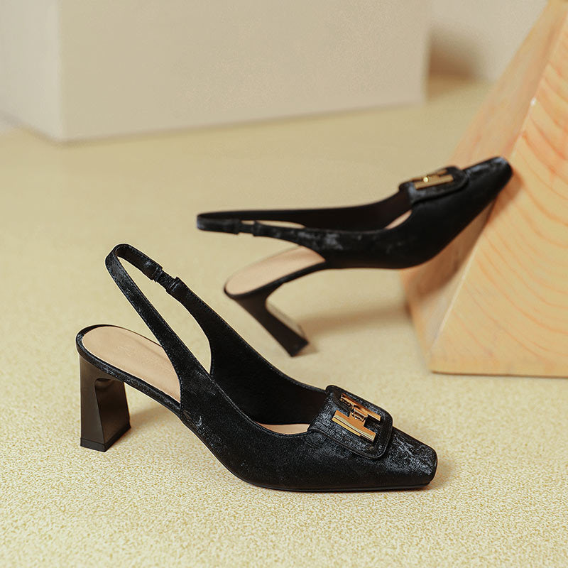 Damen Slingback-Pumps mit dekorativem Riemen und modischem Blockabsatz EB