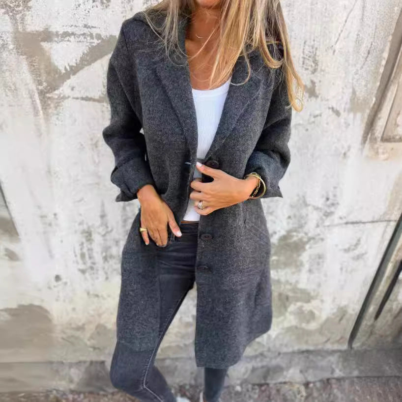 Damen eleganter Wollmantel mit praktischen Taschen EB
