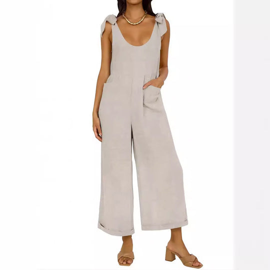 Damen Lässiger Jumpsuit mit verstellbaren Trägern und weitem Bein EB