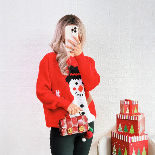 Damen Weihnachts-Pullover mit festlichem Schneemann-Motiv EB