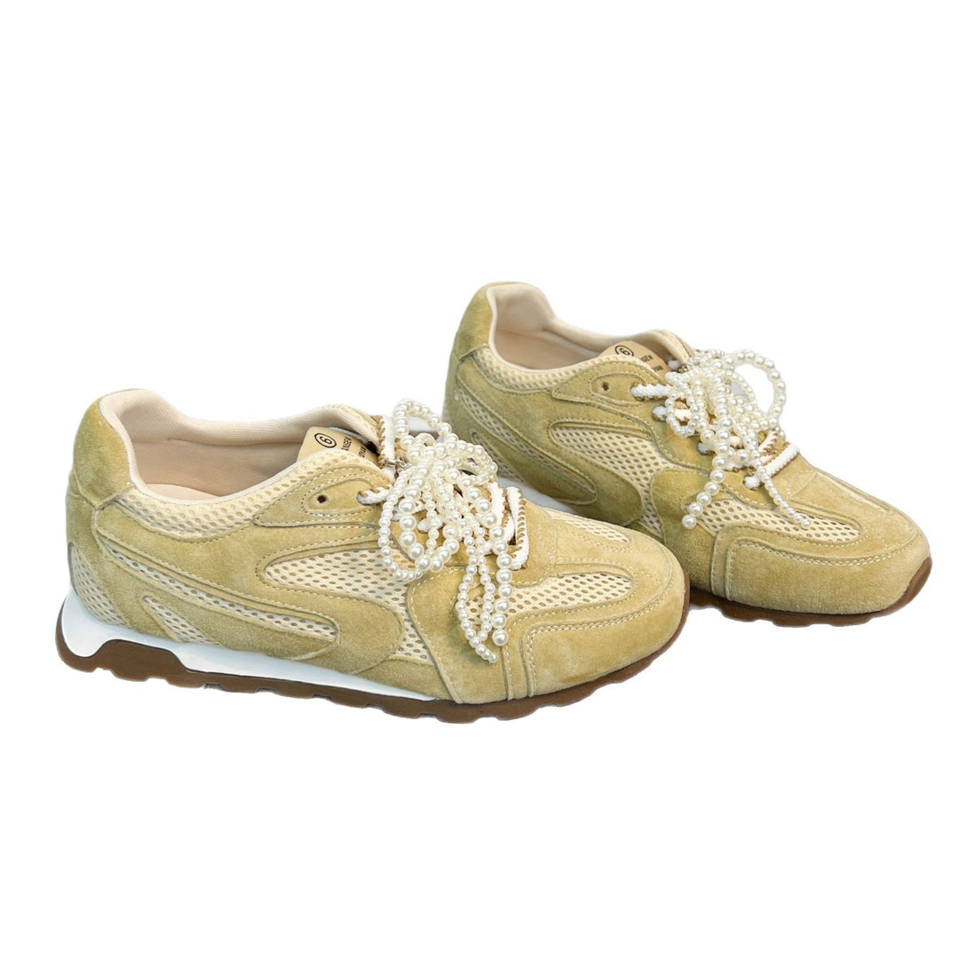 Damen Komfortable Sneakers mit innovativer Mesh-Oberfläche und dekorativen Perlenapplikationen EB