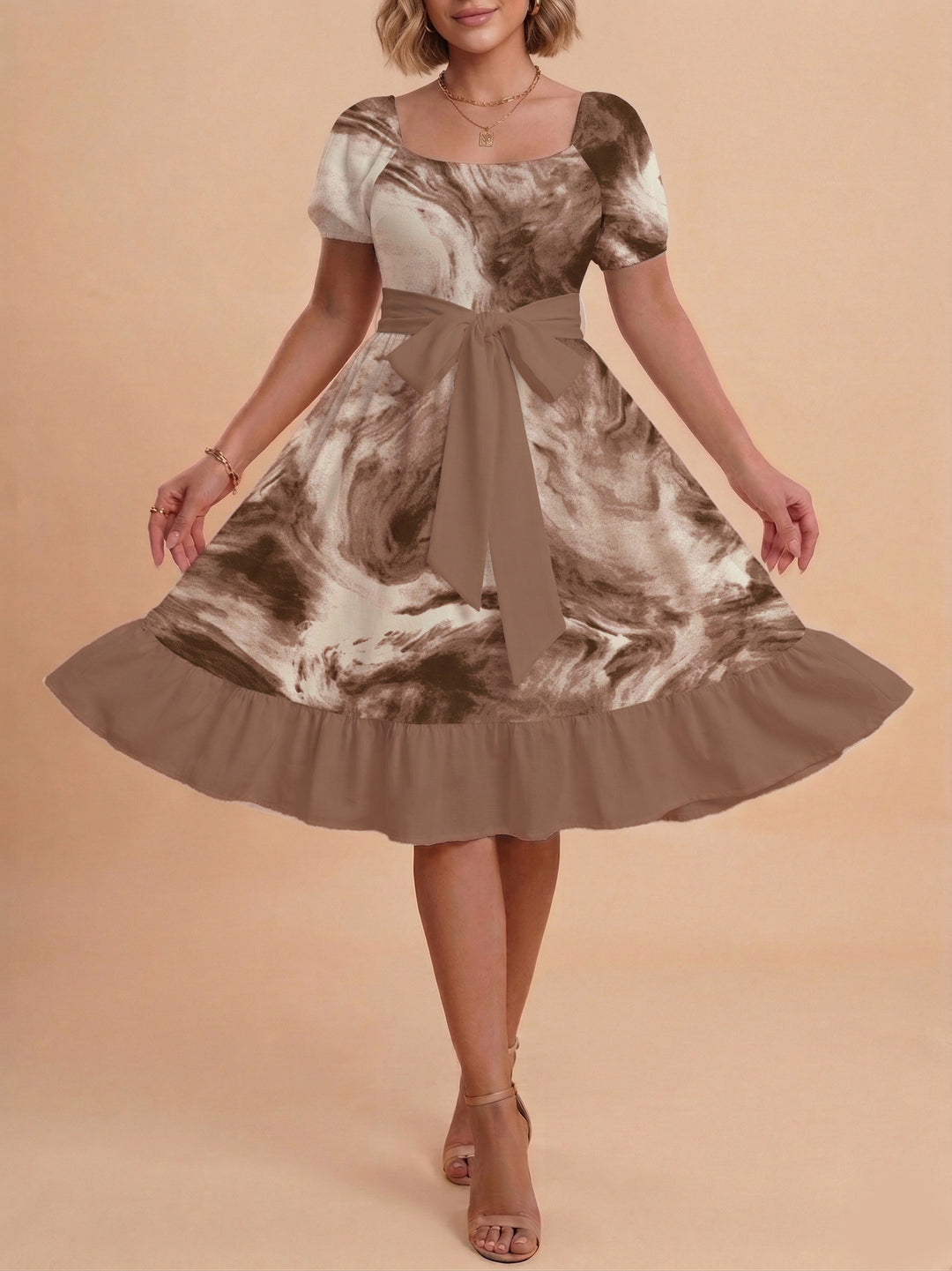Damen schickes Glitzerkleid mit tailliertem Schnitt und Rüschensaum EB