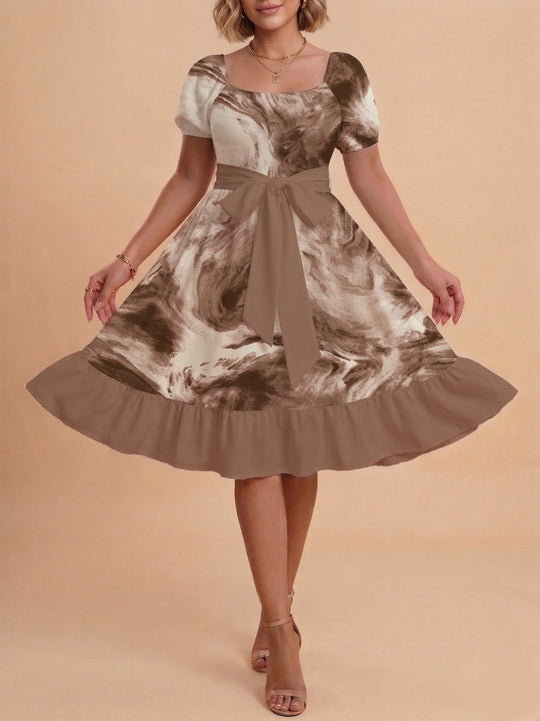 Damen schickes Glitzerkleid mit tailliertem Schnitt und Rüschensaum EB