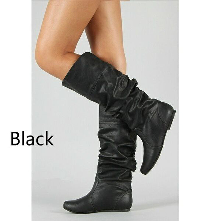 Damen nan lässige Slouch-Stiefel mit weichem Schaft, gerafftem Design und flacher Komfortsohle EB