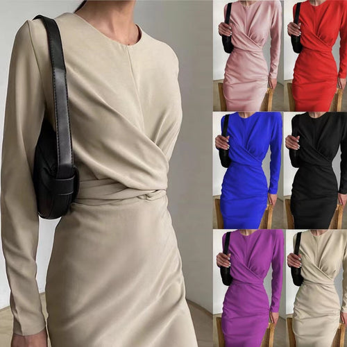 Damen Elegantes Wickelkleid mit langen Ärmeln und figurbetontem Schnitt EB