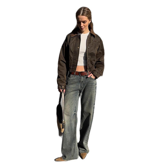 Damen Kunstlederjacke mit attraktivem Leopardenmuster und elastischem Bund EB