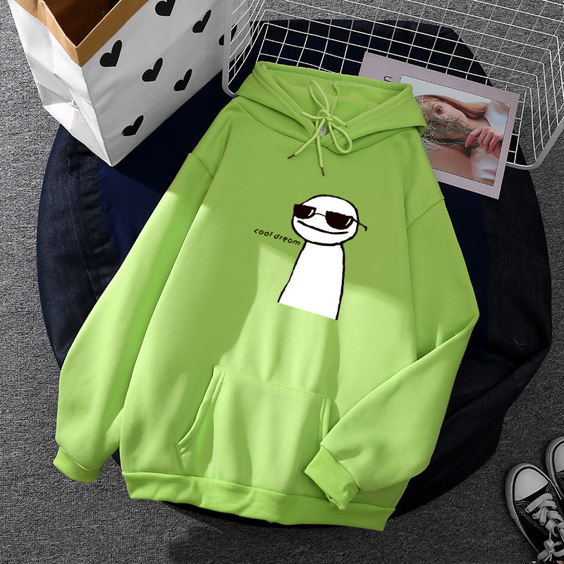 Damen nan Kapuzenpullover mit minimalistischer Grafik, lockerer Oversize-Passform und Kängurutasche EB