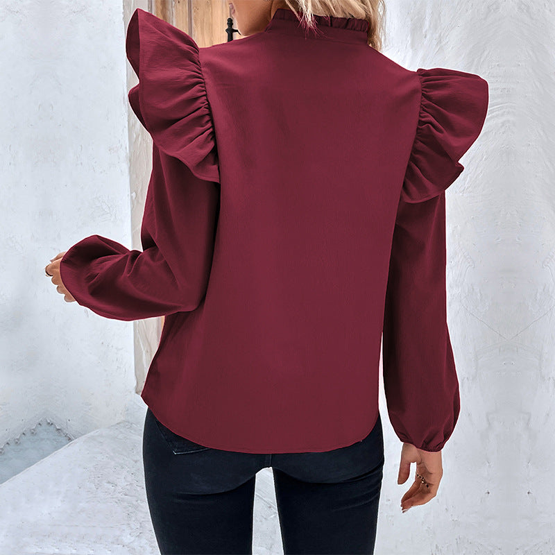 Damen Bluse mit Rüschendetails und Knopfverschluss EB