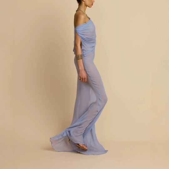 Damen Fließendes Maxikleid mit drapiertem Ausschnitt EB