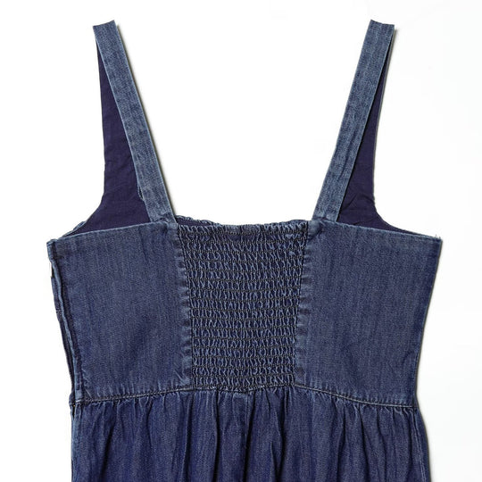 Damen Jeans Maxikleid mit romantischem Schnitt und Rüschendetails EB