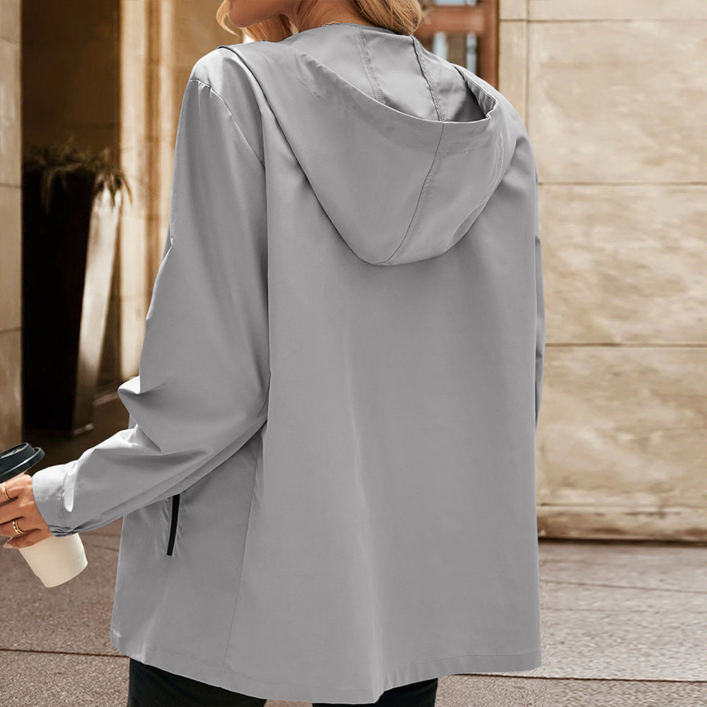 Damen leichte Übergangsjacke mit Kapuze und praktischen Taschen EB